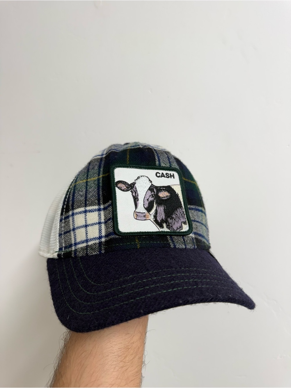 The Farm Goorin Bros. Plaid Trucker Hat with Cow Patch - Navy & Green